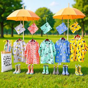 Setelan Jas Hujan, Sepatu Bot Hujan, dan Payung untuk Sekolah, Berkualitas Tinggi, Pakaian Hujan Anak-Anak, Motif Kartun Lucu, Pola Seragam, untuk Cuaca Hujan - Product Image 2