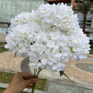 Hydrangea artificielle bleu clair à 5 têtes, hydrangea français, fleurs artificielles blanches pour mariage, décoration murale florale, vente directe d'usine - Product Image 6
