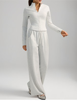 Ensemble de survêtement thermique 2 pièces personnalisé pour femme : veste à col montant et pantalon large taille haute isolant pour l'hiver