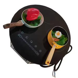 Table de cuisson à induction à trois brûleurs avec plaque en verre ronde, cuisinière à induction électrique écoénergétique - Product Image 1