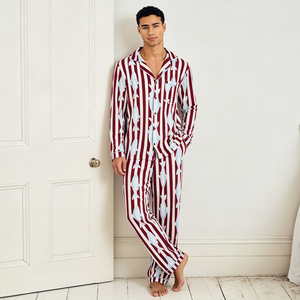 Ensemble de pyjamas pour hommes en coton rafraîchissant, motif rayé poisson, pyjama personnalisé en bambou, vêtements de nuit, fabricant en gros - Product Image 4