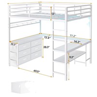 Lit mezzanine en fer avec lit superposé supérieur et bureau en dessous, lit haut-bas gain de place avec marches pour chambre à coucher