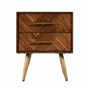 Modern <b>Rustic</b> Wooden <b>Bedside</b> <b>Table</b> Nightstand 2 Drawer Chevron Front OEM ODM Custom Supplier Direct Supply Bedroom Furniture - Product Image 4