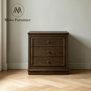 Modern Brown <strong>Antique</strong> Stained Wooden 3 Drawer Nightstand Set 2 Cabinet Hotel Bedroom Furniture Hotel Apartment <strong>Bedside</strong> <strong>Table</strong> - Product Image 2