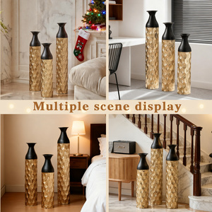 Set di 3 vasi in metallo decorativi oro e nero, vasi alti da terra per decorazioni d'interni, 24,8 pollici, 29 pollici, 33,8 pollici - Product Image 4