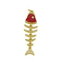 Pendentif en forme d'arête de poisson plaqué or 18 carats HD1092, micro-pavé de zircon, pour la création de bijoux et colliers DIY