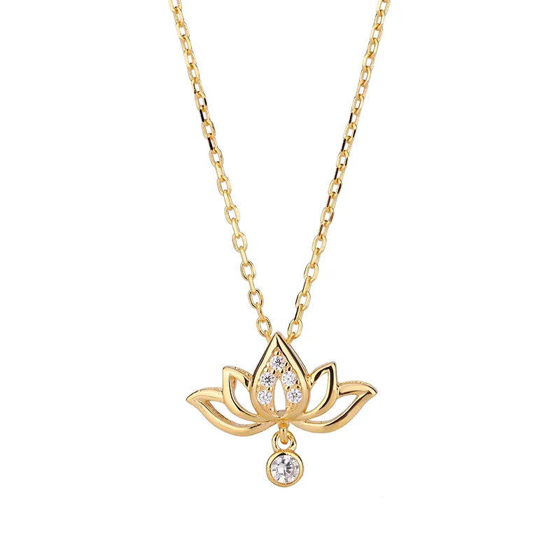 925 Sterling Silver Lotus 18k emas zirkon kalung gelang cincin Anting Set pernikahan perhiasan bagus wanita