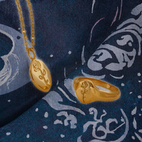 Großhandel Benutzerdefiniertes Logo Damen Edelstahl Zierlicher Blanko Ovaler Siegelring Rosenblüten-Ring 18K Vergoldet als Geschenk