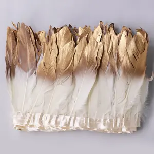Frange di piume d'oca in oro bianco di vendita calda all'ingrosso con decorazione di costumi da cucito