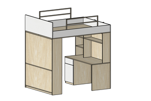 Lit mezzanine moderne pour chambre adulte, design château, sur mesure, en bois, avec bureau et placard intégrés - Product Image 6