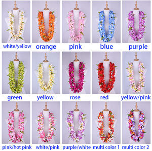 工厂供应商HL0001A-2 5色110厘米人造天鹅绒pumeria花磊夏威夷女舞会项链 - Product Image 6