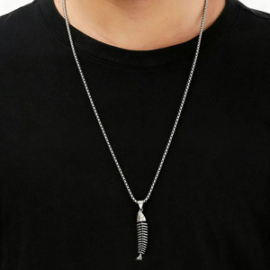 yunnique Men's Fishbone Necklace Stainless Steel Skeleton Pendant Geometric Design Fashion Jewelry - Product Image 3