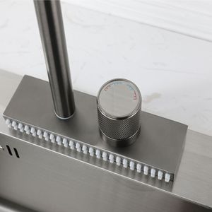 Robinet de cuisine double vasque en acier inoxydable couleur bronze, avec douchette extractible et tête de pulvérisation effet pluie, siège de valve 30 mm, compatible douche - Product Image 3