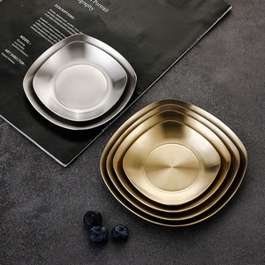 Корейская Золотая квадратная неглубокая обеденная тарелка, Горячая нержавеющая сталь, коммерческие кухонные принадлежности для барбекю для вечеринок, блюдо кимчи - Product Image 5