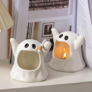 Porte-bougie fantôme en céramique créatif avec effet de fumée pour la décoration d'Halloween à la maison, article cadeau écologique - Product Image 1