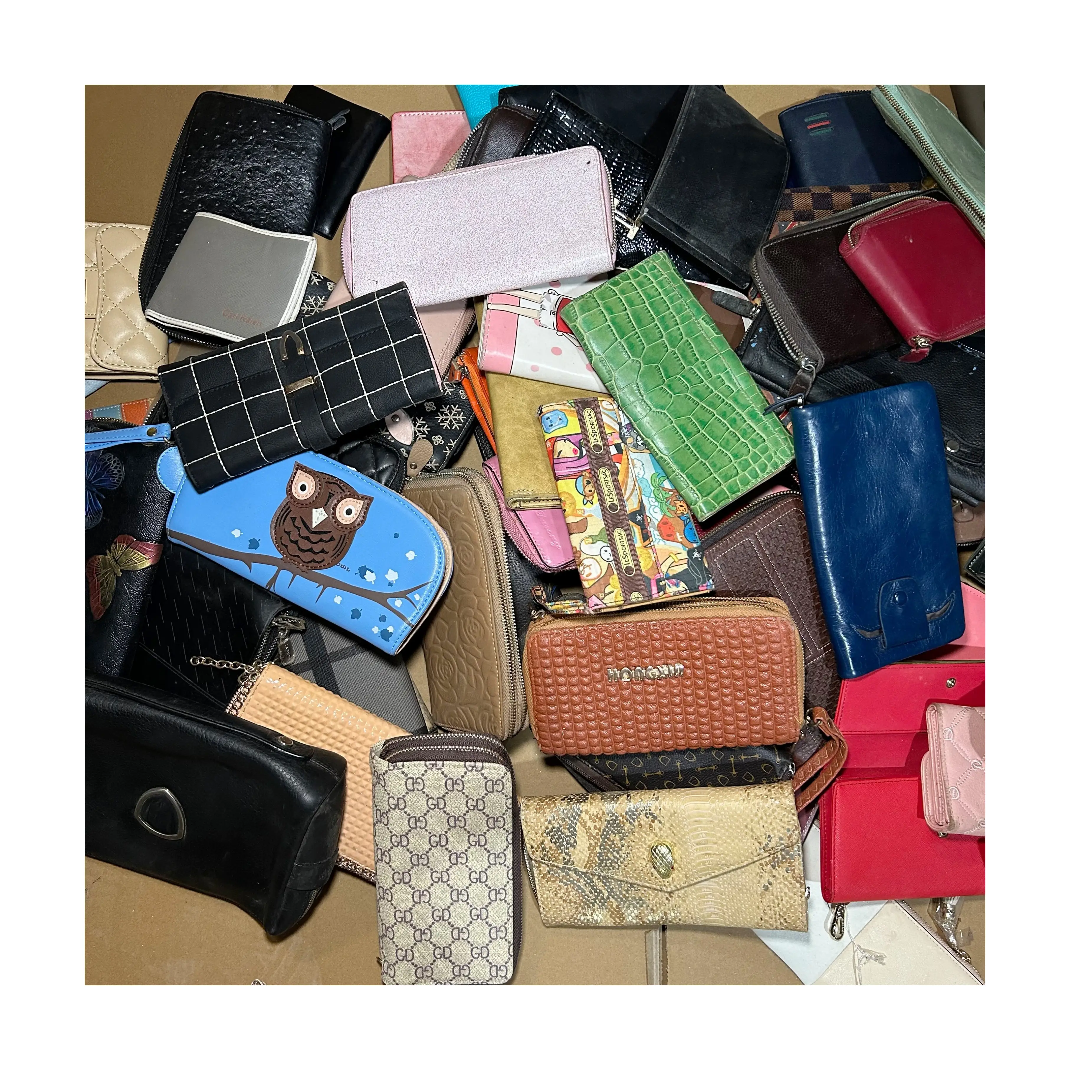 B07 Cheap price used wallet second hand purse 90%clean leather PU card holder clutch men and women handbags