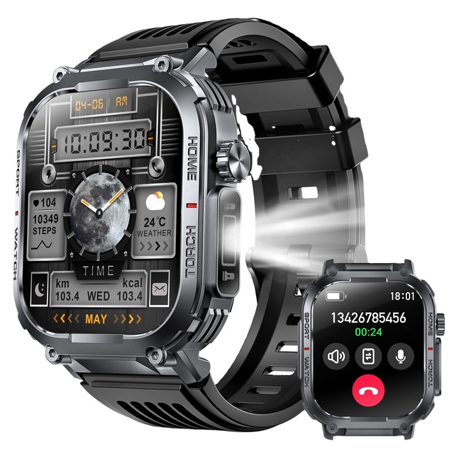 Dodobit 2025 Men's Smartwatch S320b Square Silicone Band AI Voice Assistant Calendar 2.02 Inch TFT IP68 Waterproof Sports