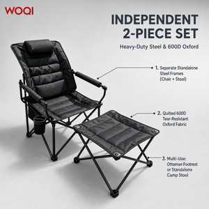 Silla <span class=keywords><strong>de</strong></span> Camping Reclinable 2 en 1 WOQI con Reposapiés, Silla Plegable <span class=keywords><strong>de</strong></span> Acero Resistente y Tela Oxford 600D para Patio y <span class=keywords><strong>Playa</strong></span>, OEM - Product Image 4
