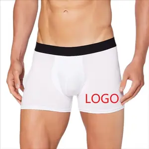 Cuecas boxer brancas de sublimação em branco com logotipo personalizado, cuecas curtas masculinas com cintura preta
