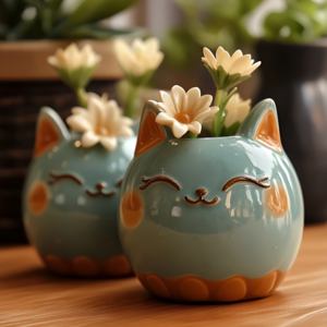 Creative Gat British Shorthair vaso di fiori in ceramica simpatico animale succulento <span class=keywords><strong>Mini</strong></span> vaso decorativo rotondo disponibilità all'ingrosso - Product Image 3
