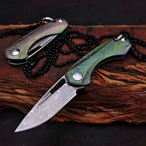 Mini Folding Pocket Knife 110 Layers Damascus Steel 9Cr18MoV Blade With Titanium Handle Vacuun Heat Treatment