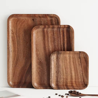 Assiettes carrées en bois d'acacia, assiettes de présentation entièrement naturelles, décoration de table, assiettes en bois de teck, plateaux de service