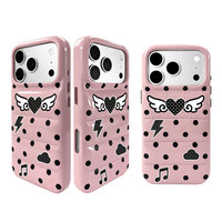 Coque de protection antichoc et anti-chute matelassée style matelassage matelassé brillant avec imprimé cœur, ailes et éclairs pour iPhone 17 Pro Max