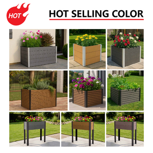 Jardinière surélevée moderne en composite WPC, bac à fleurs durable, haut, carré ou rectangulaire pour l'extérieur, pour jardins - Product Image 5