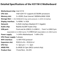 Carte mère JGINYUE H311M-E ARGB D3, nouvelle, prend en charge la 6e/7e/8e/9e génération DDR3, M-ATX, 32 Go de RAM, PC de bureau, SATA, double PCIe3.0, emplacement TPM