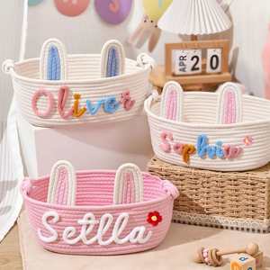Personalized Laundry <b>Basket</b>, Custom Cotton Rope <b>Basket</b>, Room Storage Box, Organizer Bin, Birthday <b>Gifts</b> - Product Image 1