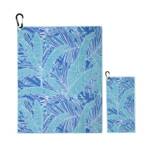 Serviette de golf amusante à motifs de feuilles bleues, prix d'usine, serviette pour essuyer les balles de golf, serviettes de golf en microfibre gaufrée - Product Image 1