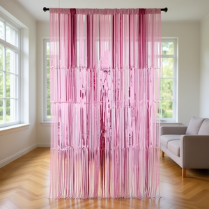 Tenda a Strisce Fucsia in Poliestere Cotone Traslucido, Installazione con Asta, Stile Moderno per Finestre Soggiorno, Tutte le Stagioni - Product Image 2