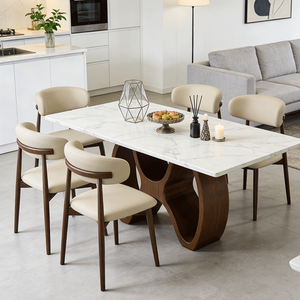 Mesa de Comedor y Sillas de Madera Maciza de Mediados de Siglo, Patas de Mariposa, Estilo Moderno Minimalista, Mesa de Comedor Vintage de Mármol para Apartamentos Pequeños - Product Image 2