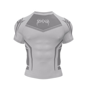 Anti-UV <span class=keywords><strong>Natation</strong></span> Respirant À Manches Courtes UPF50 Noir Compression MMA Rash Guard Personnalisé 3D Gym Sport <span class=keywords><strong>T</strong></span>-<span class=keywords><strong>shirt</strong></span> pour Hommes - Product Image 5