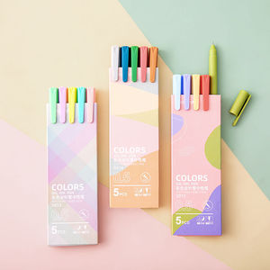 ปากกาเจล 5 ด้ามต่อกล่อง สีโมรันดีมาการองสไตล์เรโทร: ดีไซน์มินิมอลสไตล์ญี่ปุ่นสำหรับจดบันทึก - Product Image 3