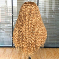 Pelucas de Cabello Humano Virgen Brasileño con Frente de Encaje Rizado Rubio Miel, Cutícula Alineada, Pre-Desplumadas, Peluca Frontal HD Rubia