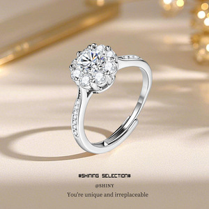 Diamond <b>Ring</b> Round Brilliant Cut Women's Engagement Jewelry Adjustable <b>Opening</b> Geometric Design - Product Image 4