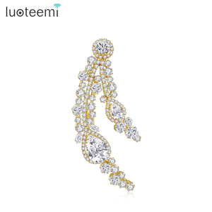 LUOTEEMI Broches Grandes de Lujo con Circonita Cúbica Ovalada y en Forma de Lágrima, con Diseño de Flor, para Mujer, Chapados en Oro Blanco Real, MOQ Bajo - Product Image 1