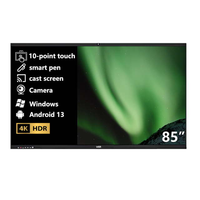 VSTI 85-Inch Interactive Smart Board 4K UHD LED Flat Panel 20-Point Touch Screen Monitor Android Windows OS 4800MP Camera Smart