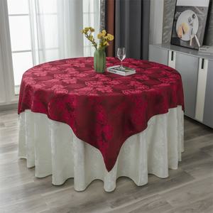 Premium Burgundy 90x156 Inch Floral Jacquard Woven Polyester <b>Tablecloth</b> Wrinkle Free Waterproof Customizable for Large Banquet - Product Image 1
