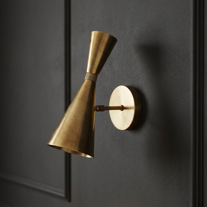 Mid Century Modern Brass Wall Sconce Black Cone Shade Rotating Design - Product Image 1