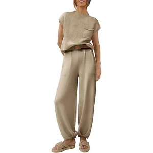 Women's <b>Sweater</b> <b>Set</b> Solid Color Pocket Design Drawstring Leg Two Piece Casual Suit Europe And America Style - Product Image 1