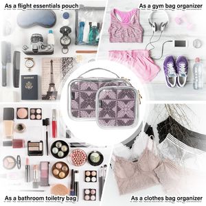 Trending Products Clear PVC 2 sets Cosmetic <b>Case</b> With Purple Floral Pattern Zipper Closure Portable <b>Makeup</b> Bag For Travel Women - Product Image 6