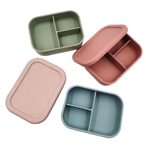 Eco-friendly Leakproof 3 Compartments Silicone Bento Lunch Box for Adults and Kids  thermos lunch box for hot food kids