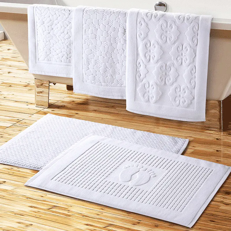 2022 Eco-friendly Jacquard Floor Towel Cheap Soft 100% Cotton Foot Towels White hotel bath mats