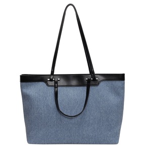 Borsa Tote in Denim e Pelle PU, Grande Capacità, Borsa <span class=keywords><strong>a</strong></span> Spalla da Donna con Finiture <span class=keywords><strong>a</strong></span> Contrasto per <span class=keywords><strong>Lavoro</strong></span> e Shopping - Product Image 5