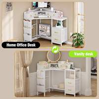 Table de maquillage d'angle moderne pour chambre à coucher avec station de charge et tiroirs en tissu, gain de place, avec poche latérale - Vente en gros