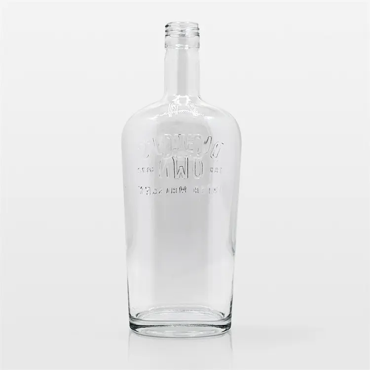 Garrafa de vidro oval personalizada, garrafa oval feita em fábrica, 750ml, uísque, vodka, tequila, gin, garrafa de licor