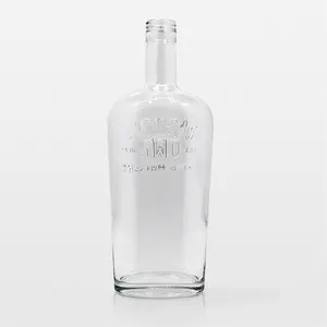 Custom factory made oval bottle flat glass 750ml whiskey vodka Tequila gin glass liquor bottle