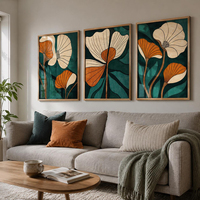 HAOWAI OEMODM Lot de 3 tableaux muraux abstraits scandinaves botaniques, impressions florales sombres, affiches murales abstraites de fleurs turquoise, décoration murale